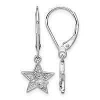Sterling Silver Rhodium Plated Diamond Star Leverback Earrings view 1