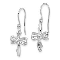 Sterling Silver Rhodium Plated Diamond Cross Dangle Earrings view 2