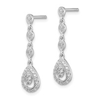 Sterling Silver Rhodium & Diam. Teardrop Post Dangle Earrings view 2