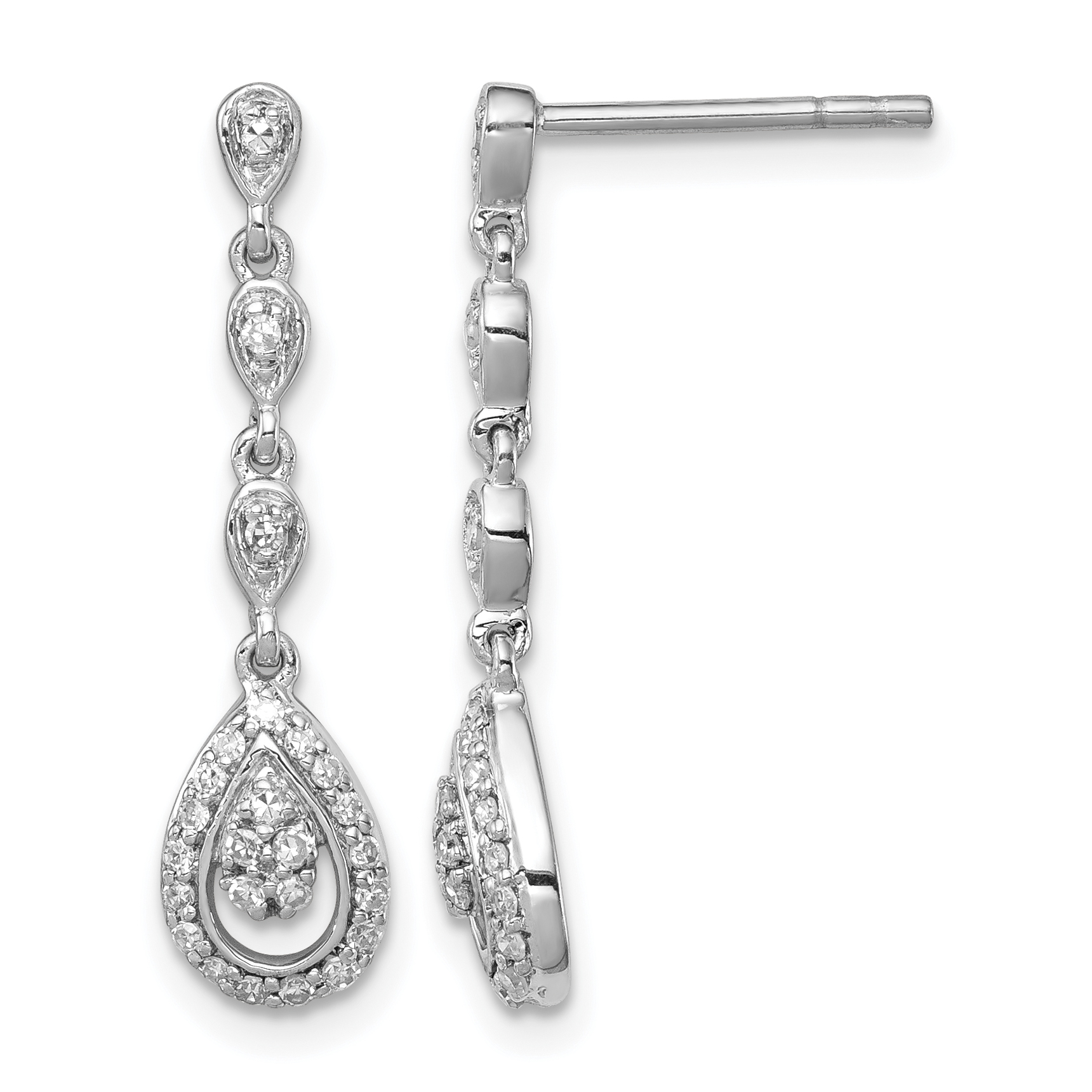 Sterling Silver Rhodium & Diam. Teardrop Post Dangle Earrings (QE10514)