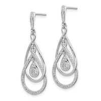 Sterling Silver Rhodium Plated Diamond Post Dangle Earrings view 2