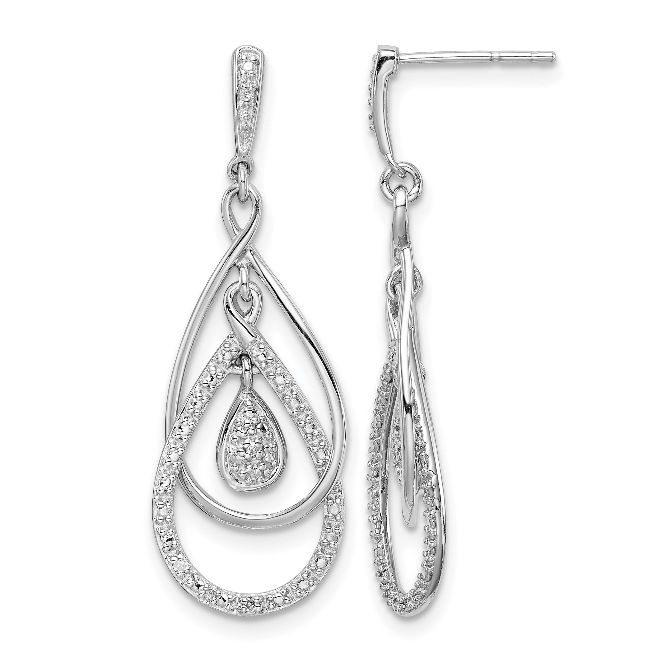 Sterling Silver Rhodium Plated Diamond Post Dangle Earrings (QE10528)