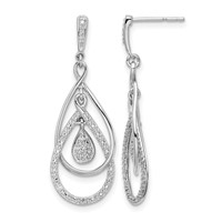 Sterling Silver Rhodium Plated Diamond Post Dangle Earrings view 1