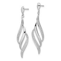 Sterling Silver Rhodium Plated Diamond Swirl Post Dangle Earrings view 2