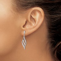 Sterling Silver Rhodium Plated Diamond Swirl Post Dangle Earrings view 3