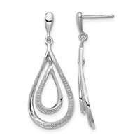 Sterling Silver Rhodium Plated Diamond Post Dangle Earrings view 1