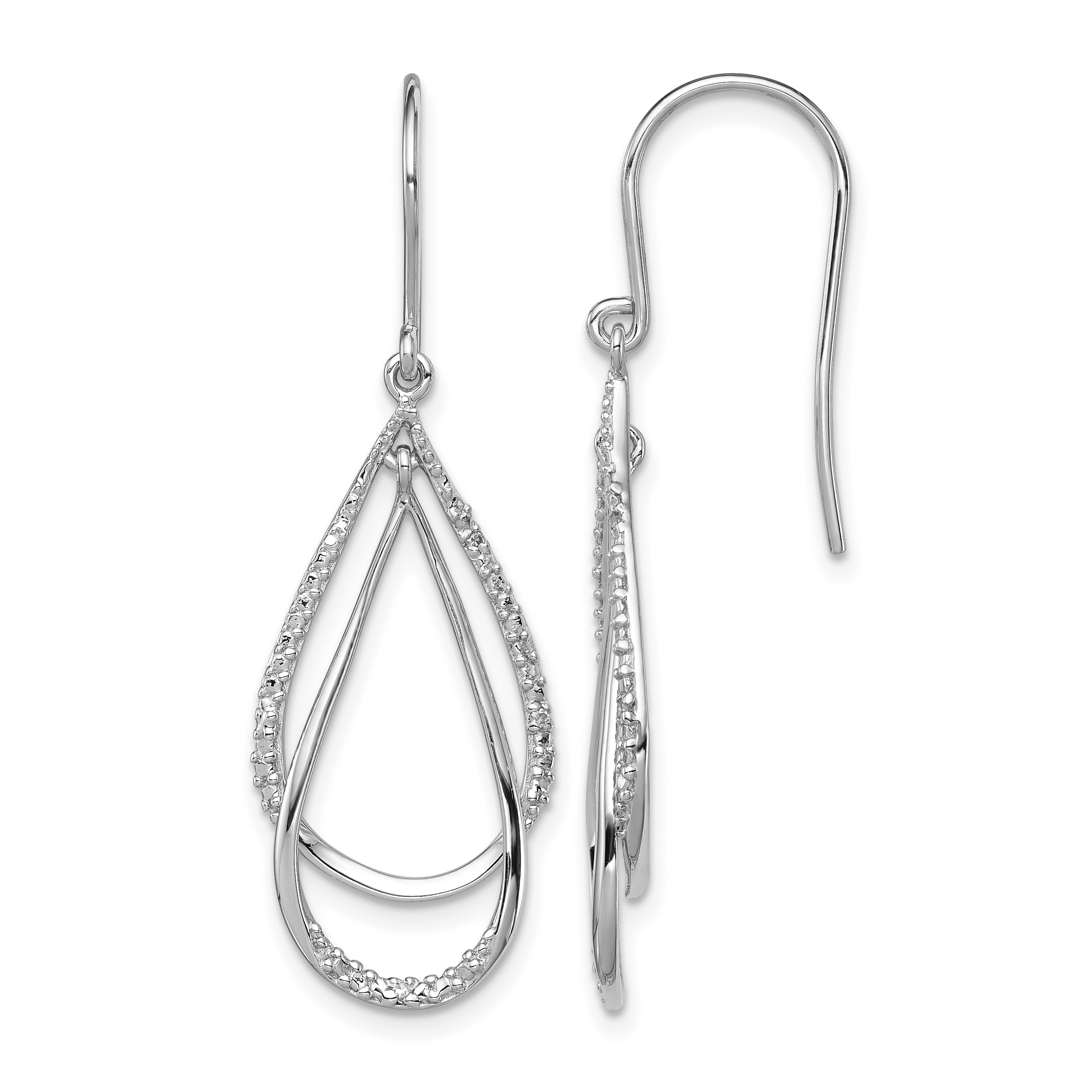 Sterling Silver Rhodium Plated Diamond Dangle Earrings (QE10586)