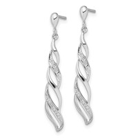 Sterling Silver Rhodium Plated Diamond Swirl Post Dangle Earrings view 2