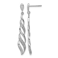 Sterling Silver Rhodium Plated Diamond Swirl Post Dangle Earrings view 1