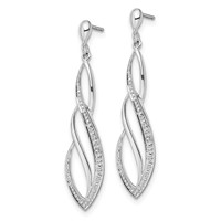 Sterling Silver Rhodium Plated Diamond Swirl Post Dangle Earrings view 2