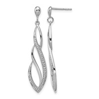 Sterling Silver Rhodium Plated Diamond Swirl Post Dangle Earrings view 1