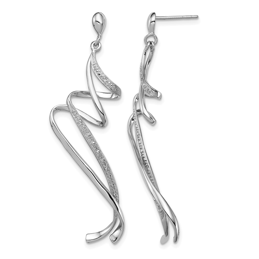 Sterling Silver Rhodium Plated Diamond Swirl Post Dangle Earrings