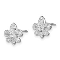 Sterling Silver Rhodium 0.16ct Diam. Fleur De Lis Post Earrings view 2
