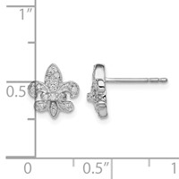 Sterling Silver Rhodium 0.16ct Diam. Fleur De Lis Post Earrings view 4