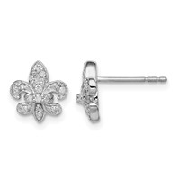 Sterling Silver Rhodium 0.16ct Diam. Fleur De Lis Post Earrings view 1