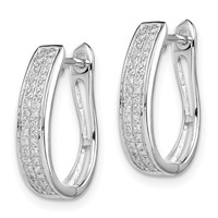 Sterling Silver Rhodium Diam. Oval Hinged Hoop Earrings view 2