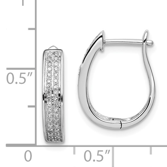 Sterling Silver Rhodium Diam. Oval Hinged Hoop Earrings