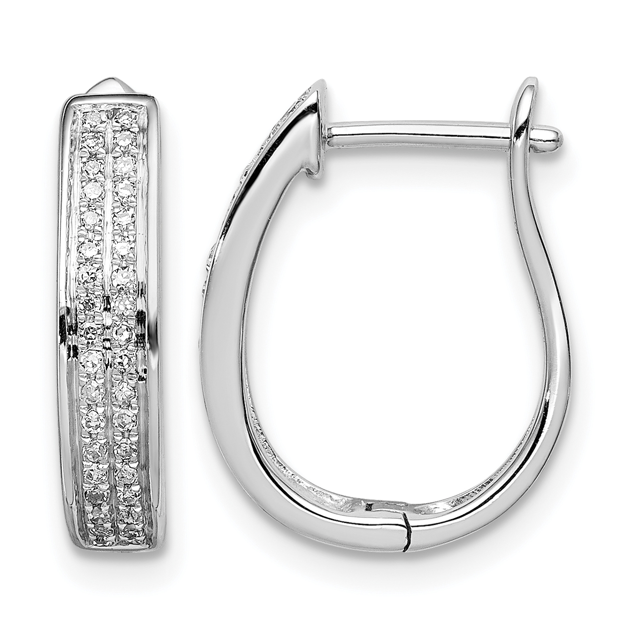 Sterling Silver Rhodium Diam. Oval Hinged Hoop Earrings (QE10633)