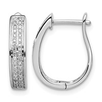 Sterling Silver Rhodium Diam. Oval Hinged Hoop Earrings view 1