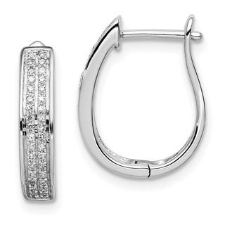 Sterling Silver Rhodium Diam. Oval Hinged Hoop Earrings