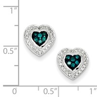 Sterling Silver Blue Diamond Small Heart Post Earrings view 2