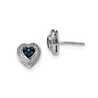 Sterling Silver Blue Diamond Small Heart Post Earrings view 1