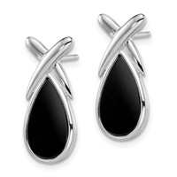 Sterling Silver Rhod-plated Polished Onyx Teardrop X Post Drop Earrings view 2