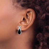 Sterling Silver Rhod-plated Polished Onyx Teardrop X Post Drop Earrings view 3