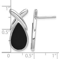 Sterling Silver Rhod-plated Polished Onyx Teardrop X Post Drop Earrings view 4