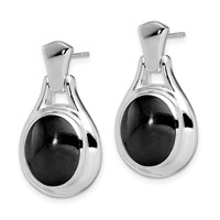 Sterling Silver Rhodium-plated Polished Oval Onyx Post Dangle Earrings view 2