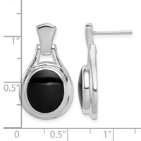 Sterling Silver Rhodium-plated Polished Oval Onyx Post Dangle Earrings view 4