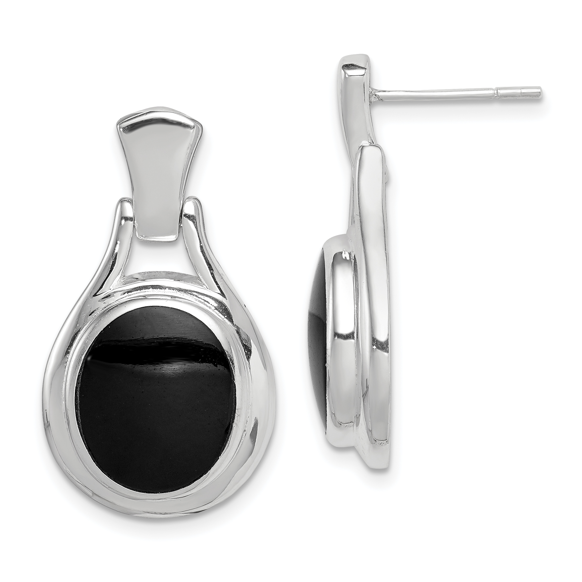 Sterling Silver Rhodium-plated Polished Oval Onyx Post Dangle Earrings (QE1075)