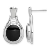 Sterling Silver Rhodium-plated Polished Oval Onyx Post Dangle Earrings view 1