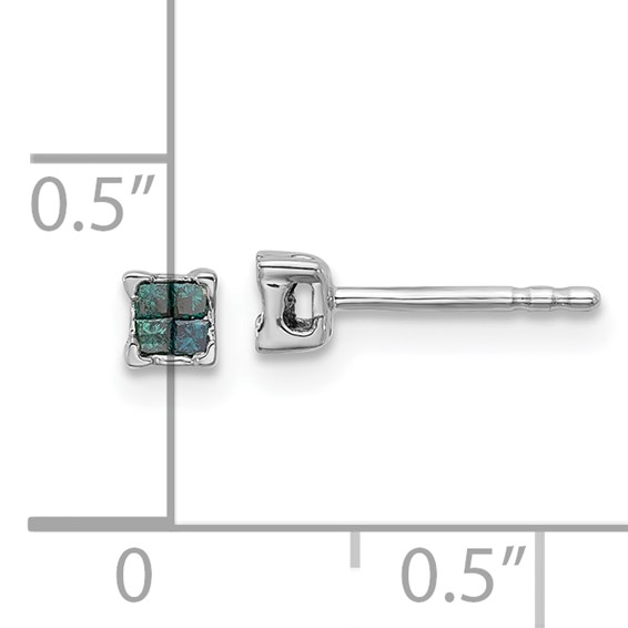 White Night Sterling Silver Rhodium-plated Blue Diamond Post Stud Earrings