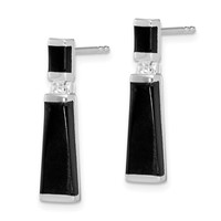 Sterling Silver Rhodium-plated Polished Tapered Onyx Post Drop Earrings view 2