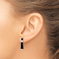 Sterling Silver Rhodium-plated Polished Tapered Onyx Post Drop Earrings view 3