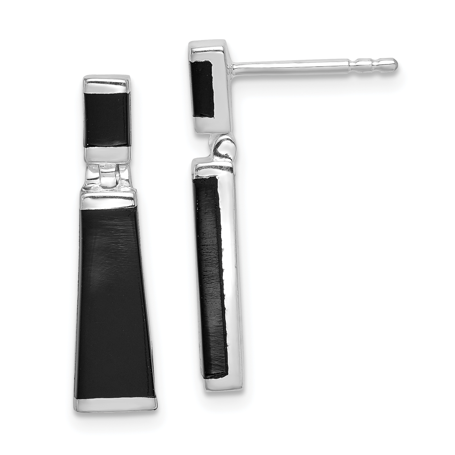 Sterling Silver Rhodium-plated Polished Tapered Onyx Post Drop Earrings (QE1077)