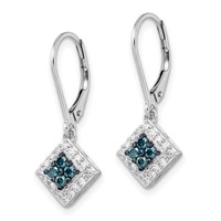 White Night Sterling Silver Rhodium-plated White and Blue Diamond Dangle Leverback Earrings view 2