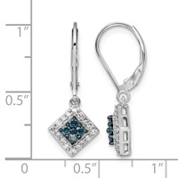 White Night Sterling Silver Rhodium-plated White and Blue Diamond Dangle Leverback Earrings view 4