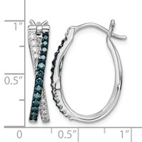 White Night Sterling Silver Rhodium-plated White and Blue Diamond Hinged Hoop Earrings view 4