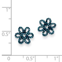 Sterling Silver Blue Diamond Flower Post Earrings view 2