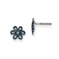 Sterling Silver Blue Diamond Flower Post Earrings view 1