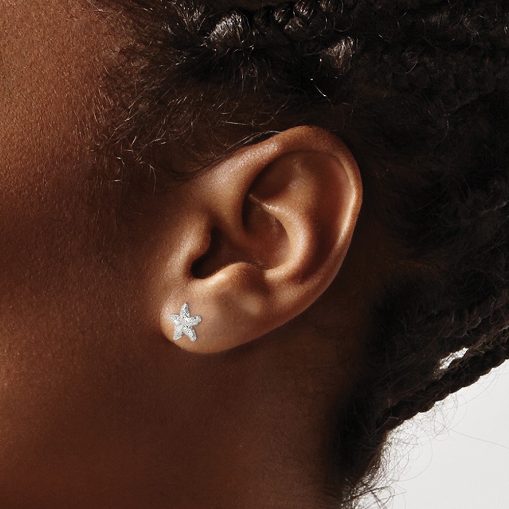 Sterling Silver Starfish Mini Earrings with D/C Center (QE108)
