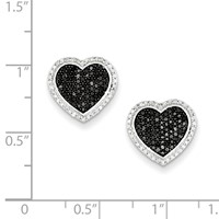 Sterling Silver Black and White Diamond Heart Post Earrings view 2