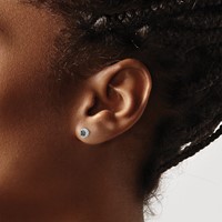 White Night Sterling Silver Rhodium-plated Black and White Diamond Circle Stud Post Earrings view 3