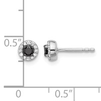 White Night Sterling Silver Rhodium-plated Black and White Diamond Circle Stud Post Earrings view 4