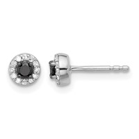 White Night Sterling Silver Rhodium-plated Black and White Diamond Circle Stud Post Earrings view 1