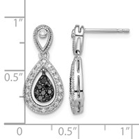White Night Sterling Silver Rhodium-plated Black and White Diamond Double Teardrop Dangle Post Earrings view 4