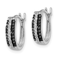 White Night Sterling Silver Rhodium-plated Black and White Diamond Hinged Post Earrings view 2