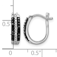 White Night Sterling Silver Rhodium-plated Black and White Diamond Hinged Post Earrings view 4